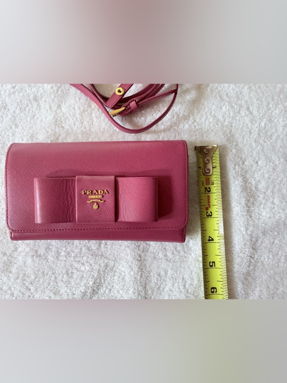 Prada Rose Pink Saffiano Bow Crossbody Wallet / Crossbody - Picture 16 of 16